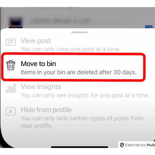 Tap on Move to Bin to clear all posts on FB Page