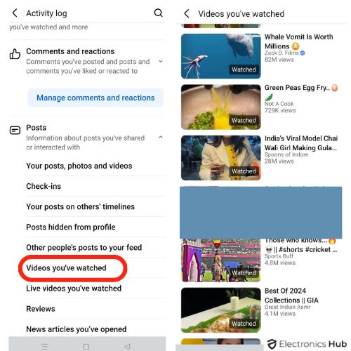 Tap on Videos you've watched section to view recently watched FB videos