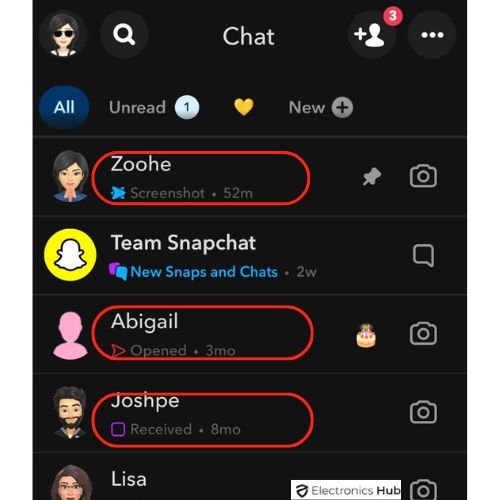 Checking the delivered Status to know someone online on Snapchat 