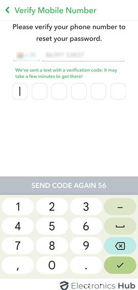 digit code - Change Password snapchat