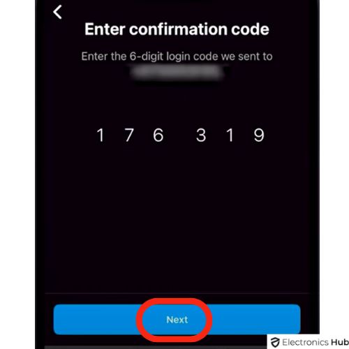 Enter the Confirmation Code in the Instagram app