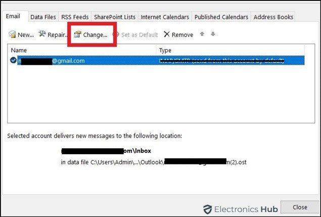 Account settings window-change password on outlook