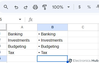 Add Bullet Points Using CHAR Function - Google Sheets
