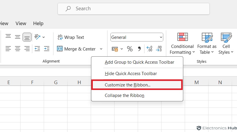 Select "Customize the Ribbon" - Add Checkbox in Excel