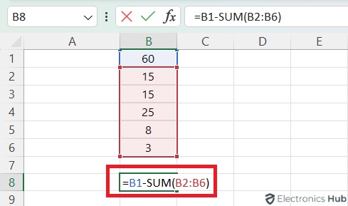 Using Sum Function - Minus in Excel