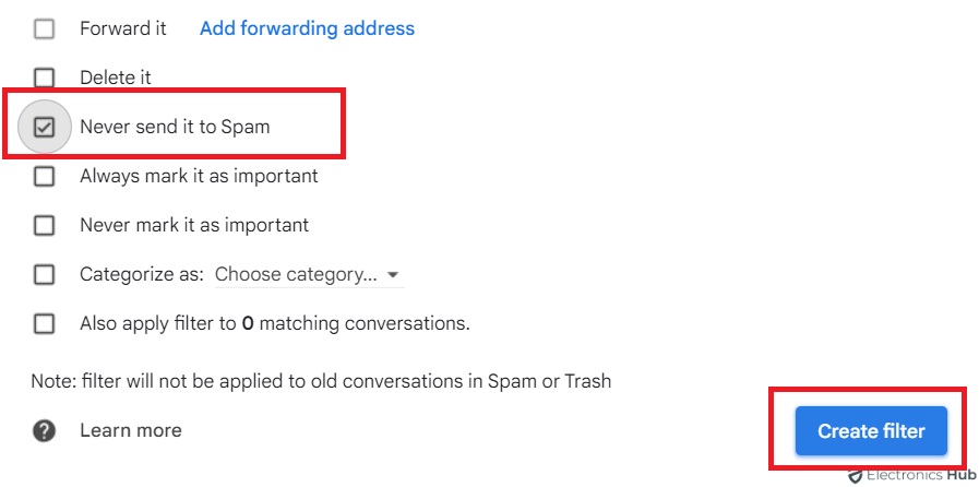 Check the box next to Never send it to Spam - Whitelist Email