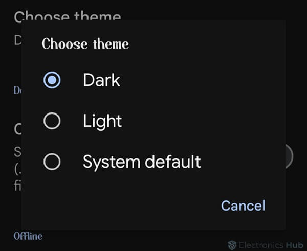 Choose Dark mode in google sheet settings - mobile
