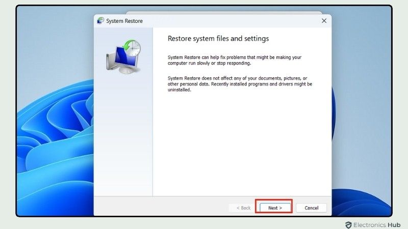 Choose a Restore Point-files explorer windows