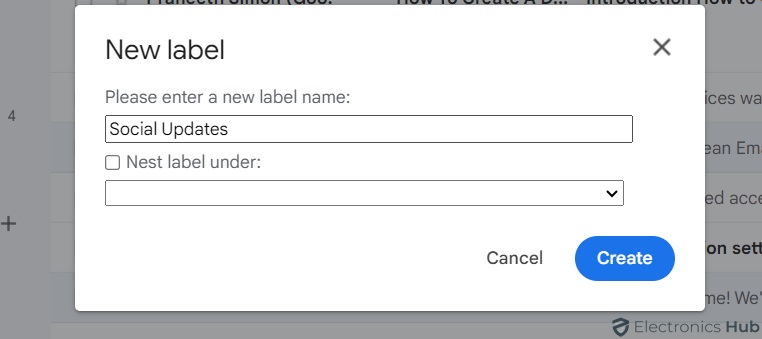Click Create - Automate Gmail Labels