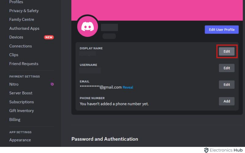 Click on Edit - Discord Name Invisible