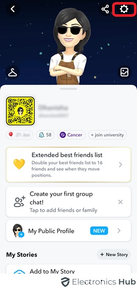 Settings Gear - Modify Snapchat password