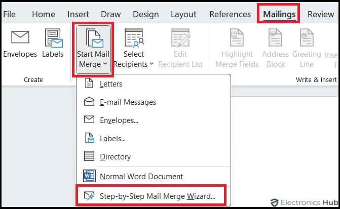 Click on Start Mail Merge - Print Labels From Excel