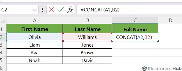 Combine Text Using the CONCAT Function - Excel