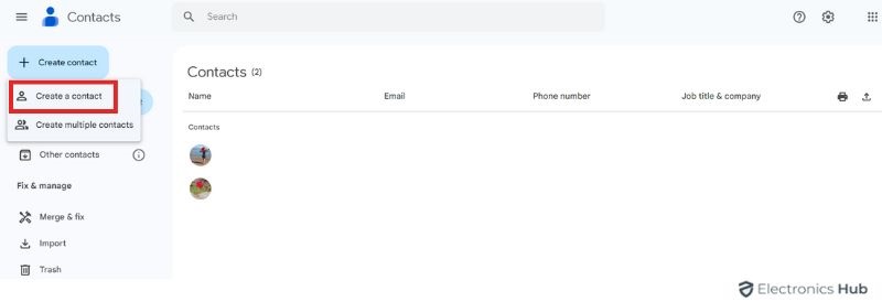 Create contact - Add Contacts To Gmail