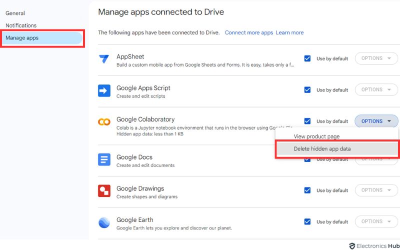 Delete Hidden Applications - google drive space free