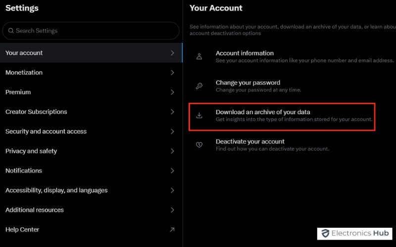 Download an archive of your data- Twitter