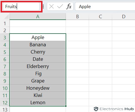 Define a Named Range -Drop-down List From The Named Range (excel) 