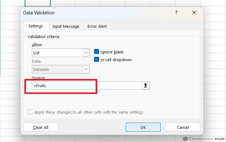 Enter name - Drop-down List From The Named Range