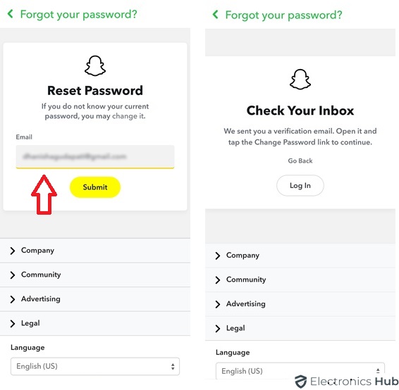 Get Link to Email - Alter Snapchat Password