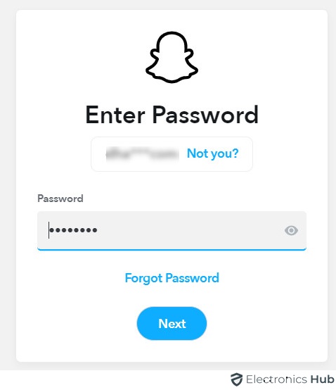 Enter Snapchat Password to Reset it