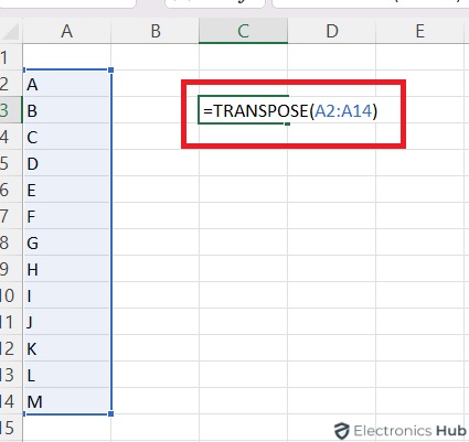 Enter the TRANSPOSE formula - Concat Text in Excel