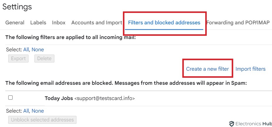 Filters Blocked Address - Gmail Spam Filter