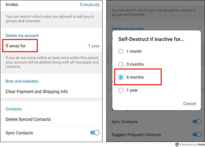 delete account for telegram
