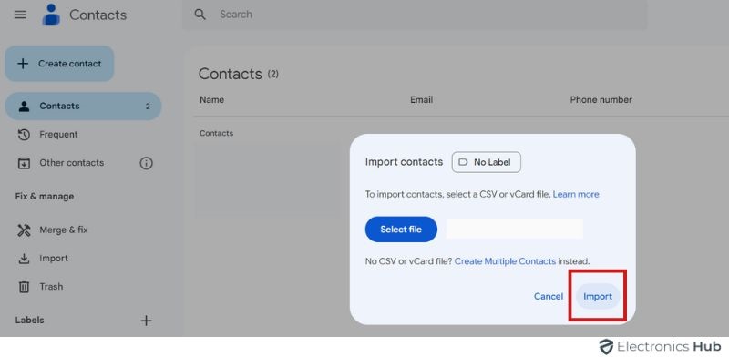 Import - Add Contacts To Gmail