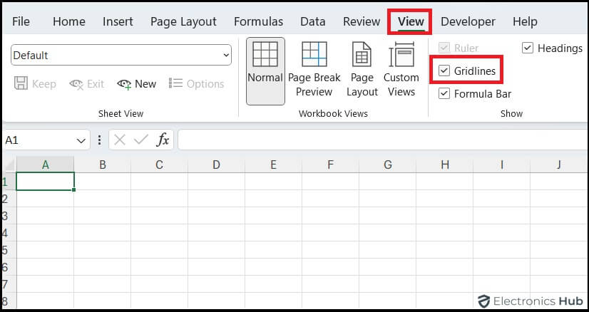 Insert Gridlines using View Tab-Excel