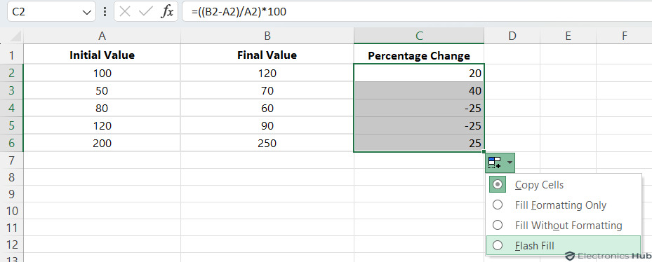 Calculate Percent Change- (autofill)