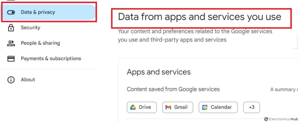 Navigate to the Data & Privacy - Delete Gmail Account