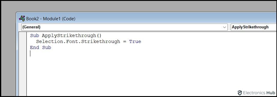 Paste the VBA code - Strikethrough Text in Excel