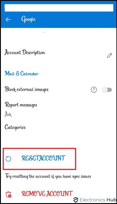 Reset account option-how change password on outlook