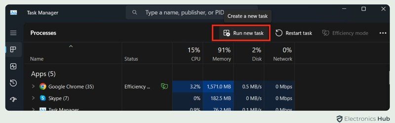 Run a New Task-file explorer not responding windows