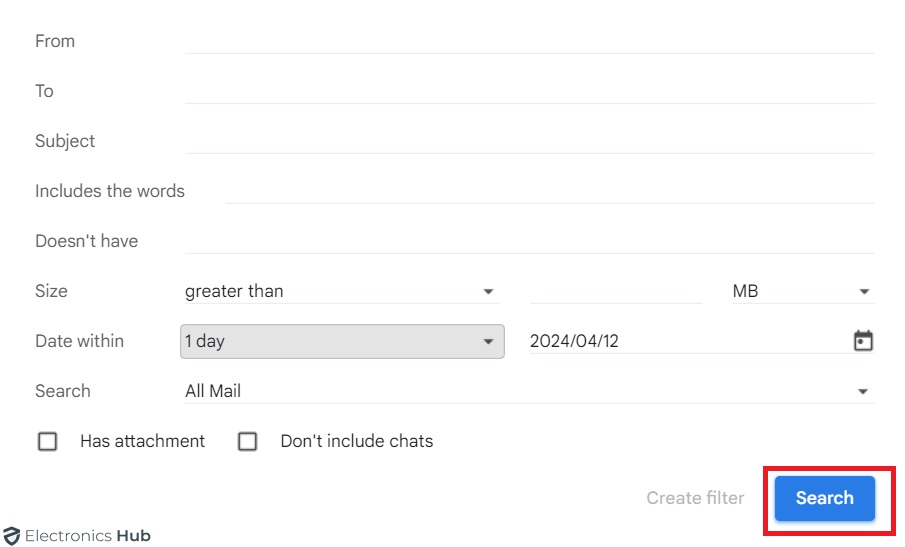 Search Button - Search Gmail with Dates
