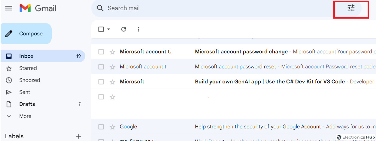 Search for Filter Icon - In Gmail