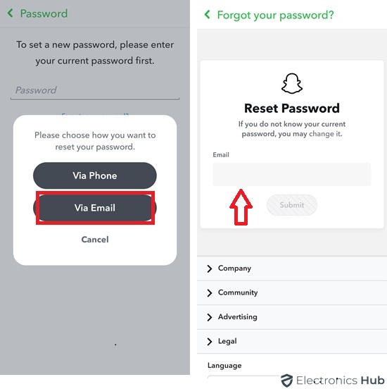 Select Email - Reset Snapchat Password