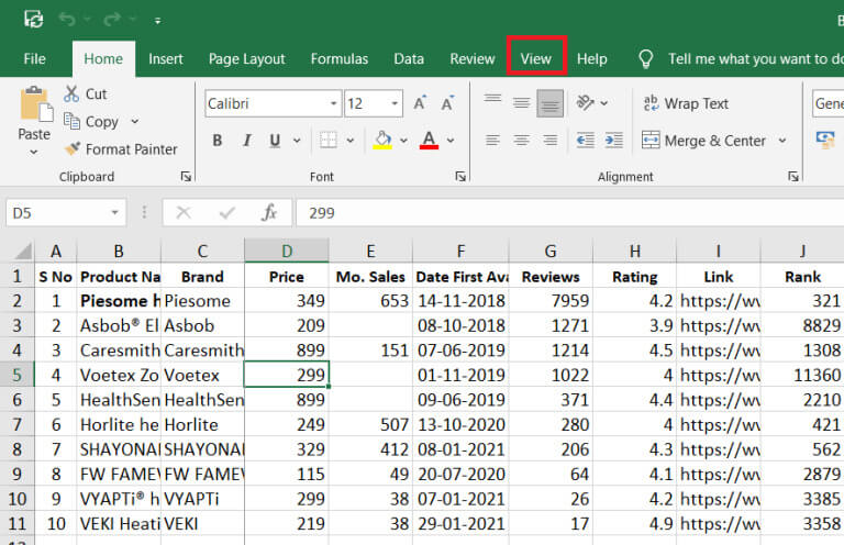 Select view option - Unfreeze in  excel