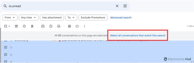 Select all conversations in Inbox- Delete  unread mails (gmail)
