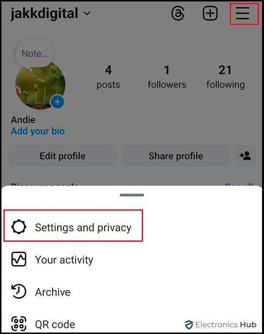 Settings and privacy on phone-change password instagram