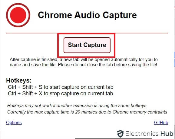 Start Capture-record audio youtube