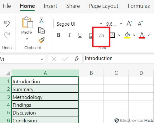 Strikethrough Text In Excel (Online)