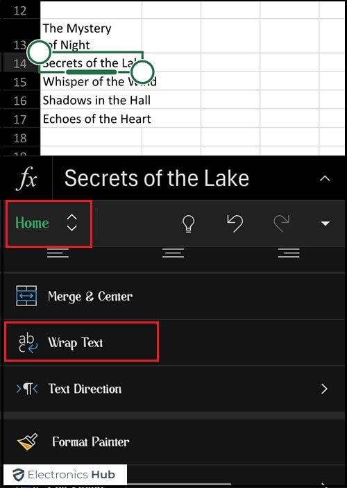 Tap on Wrap Text-wrap in excel