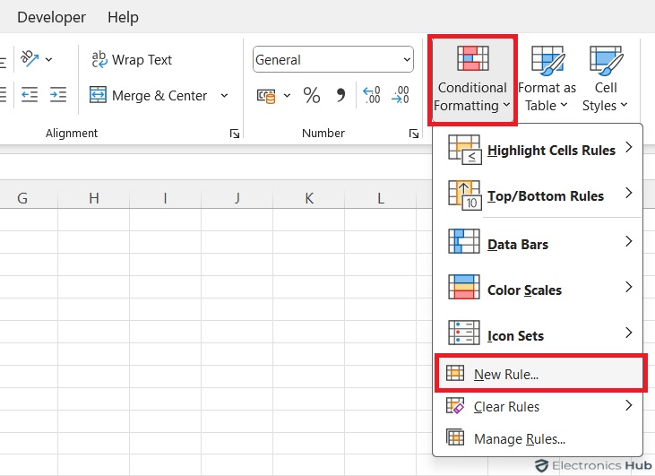 Click on "New Rule" in Conditional formatting - Checkboxes in excel
