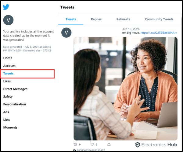 Tweets tab-how to archive tweets