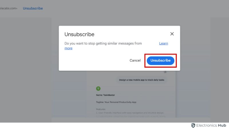 Click/Tap on the Unsubscribe Pop-Up on Gmail - Unsubscribe Emails