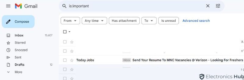Using is important operator - Gmail Date Search
