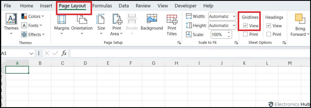 add gridlines using page Layout Tab-Excel