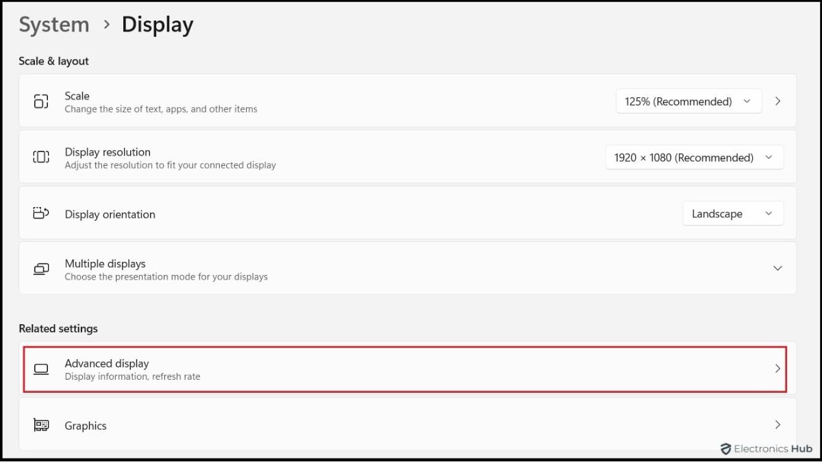 advanced display settings-check refresh rate