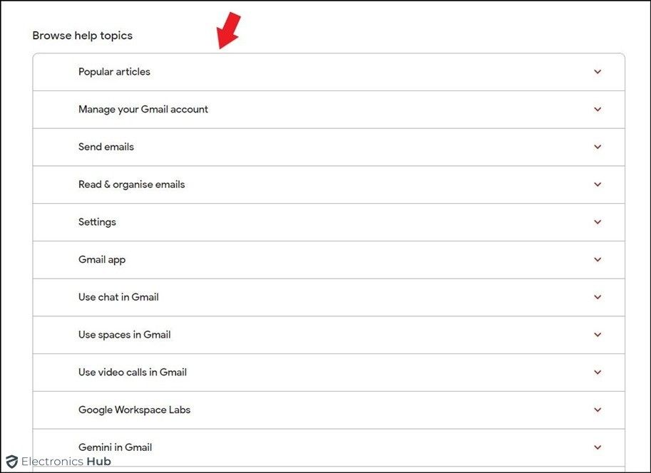 browse help topics list-how to contact gmail support